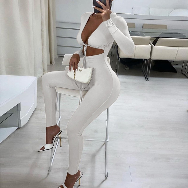 Women's Long Sleeved Hollow Out Jumpsuit